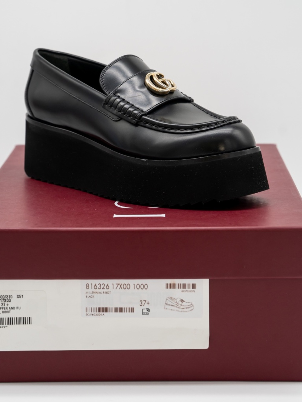 size 37.5G 7.5 US Gucci Black Leather GG Creeper Platform Loafers - Picture 9 of 10